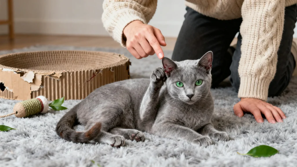 Cat's ear trouble, time for taking cats to the vet.