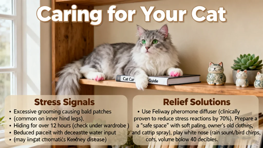 Caring for your cat: stress signs and relief.