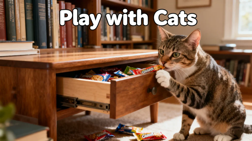 Play with Cats: Cat Enjoys Treat Treasure Hunt
