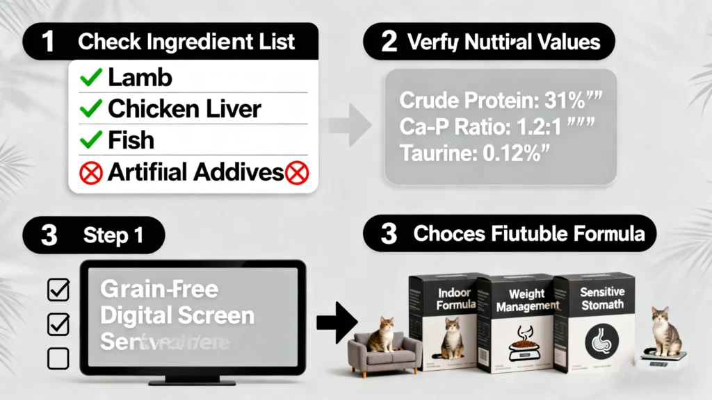 Choose Nutritious Cat Food by Steps